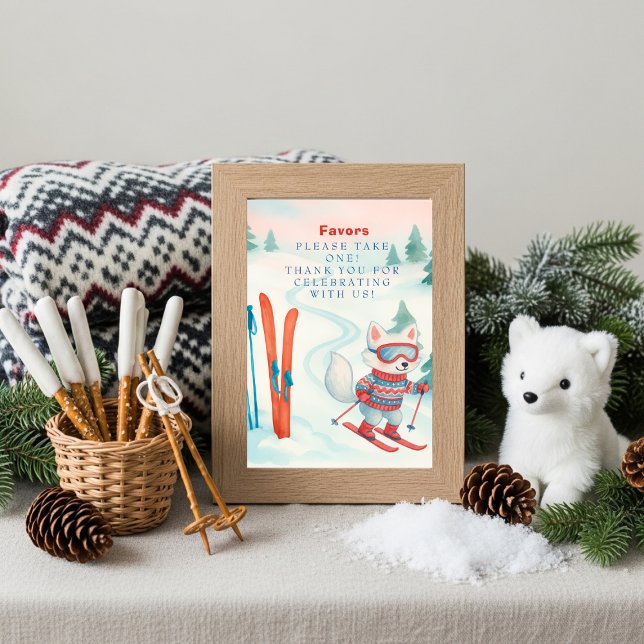 Après Bébé Ski Baby fox Favours Table Sign    Invitation (Après Bébé Ski Baby fox Favors Table Sign)