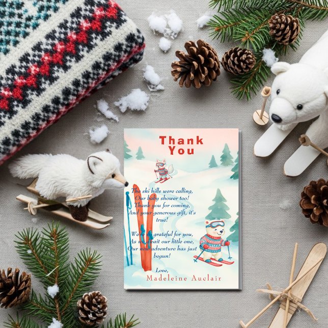 Après Bébé Ski baby Polar bear fox Thank You card (Après Bébé Ski baby Polar bear fox Thank You card)
