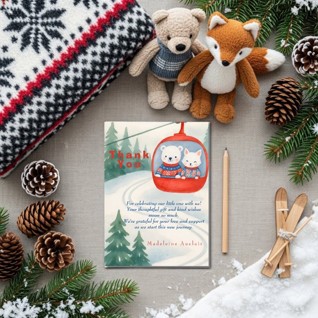 Après Bébé Ski Baby Woodland animals Thank You  Invitation (Après Bébé Ski Baby Woodland animals Thank You)