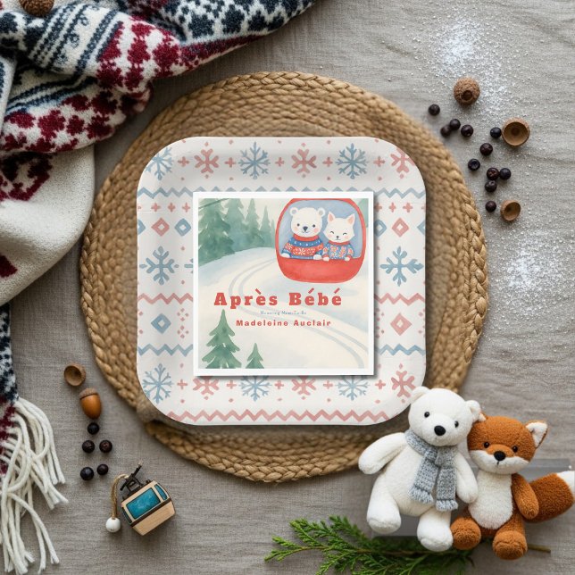 Après Bébé ski woodland animals winter baby shower Napkin (Après Bébé ski woodland animals winter baby shower Napkins)