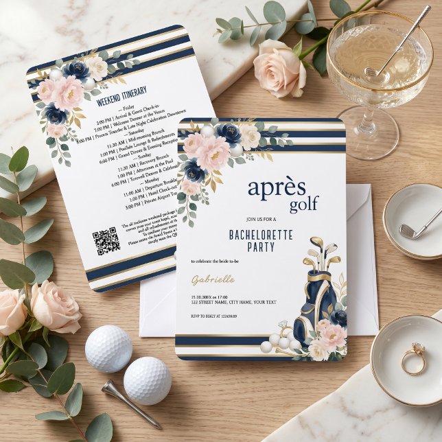 Apres Golf Bachelorette Party Invitation Navy Blue (Creator Uploaded)