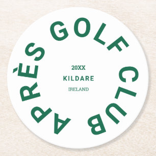 Après Golf Club Forest Green Golfers Social Crest Round Paper Coaster