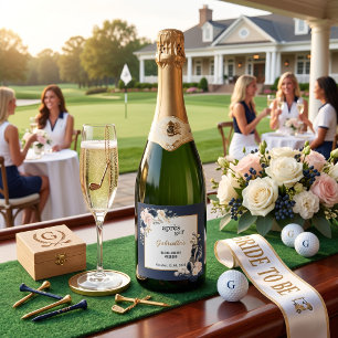 Apres Golf Elegant Royal Blue Floral Bachelorette Sparkling Wine Label