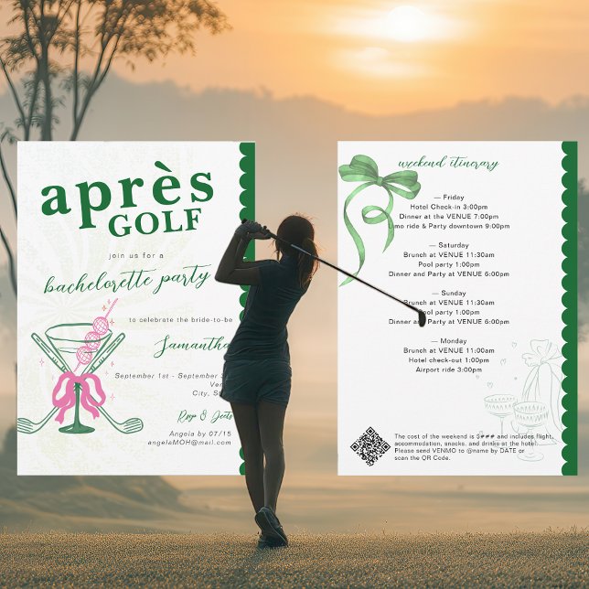 Aprés Golf Martini Coquette Bow Bachelorette Party Invitation (Aprés Golf Martini Coquette Bow Last Swing Golfer Golf Themed Bachelorette Party Invitation)