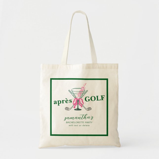Aprés Golf Martini Coquette Bow Bachelorette Party Tote Bag (Front)