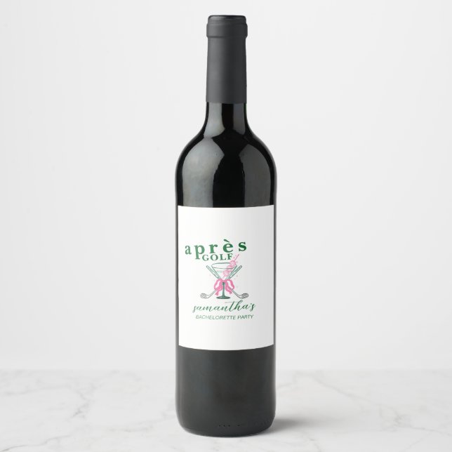 Aprés Golf Martini Coquette Bow Bachelorette Party Wine Label (Front)