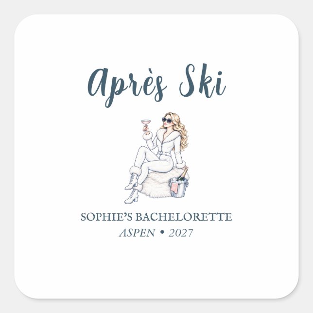 Après Ski Bachelorette Alpine Chic Bride Favour Square Sticker (Front)
