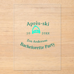 Après-ski bachelorette party turquoise hat name da acrylic invitations