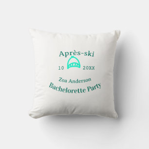Après-ski bachelorette party turquoise hat name da cushion