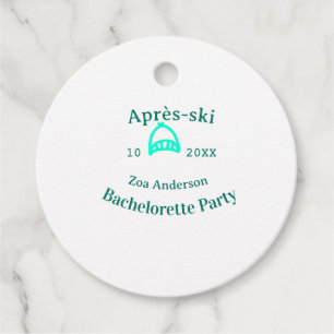 Après-ski bachelorette party turquoise hat name da favour tags