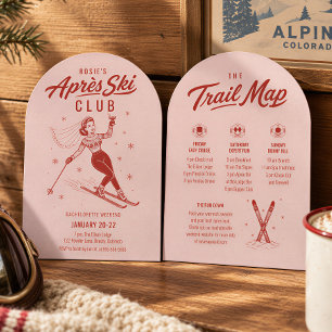 Apres Ski Bachelorette Pink and Red Itinerary Invitation