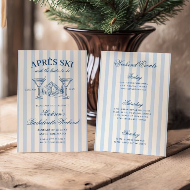 Apres Ski Blue Striped Bachelorette Invitation (Creator Uploaded)