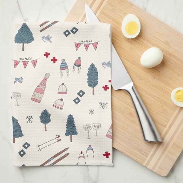 Apres Ski Cabin Decor Champagne  Tea Towel (Quarter Fold)