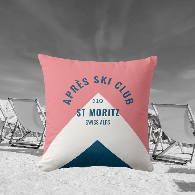  Après Ski Club Pink Navy Retro Style Ski Decor Cushion (Creator Uploaded)