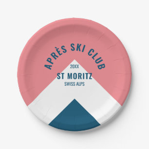  Après Ski Club Pink Navy Retro Style Ski Party Paper Plate