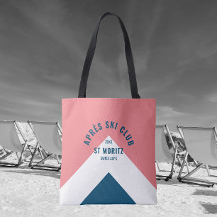 Après Ski Club Pink Navy Retro Style Winter Tote Bag