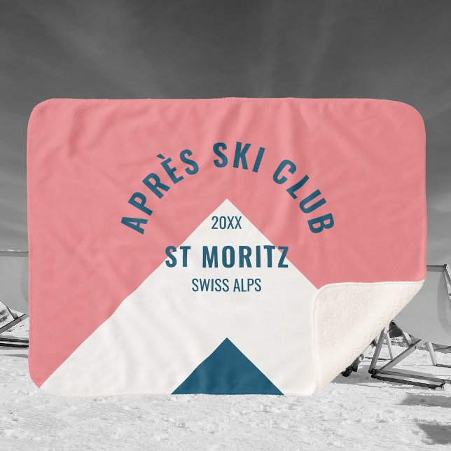 Après Ski Club Pink Navy Retro Winter Sherpa Blanket (Creator Uploaded)