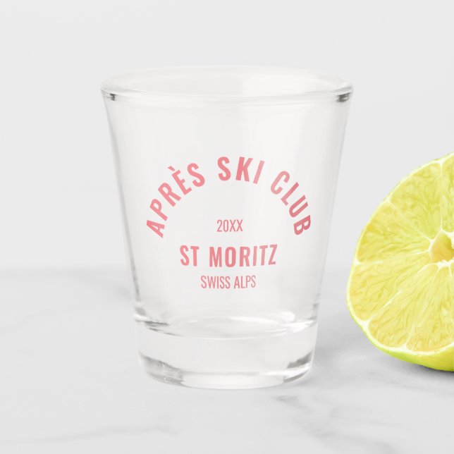  Après Ski Club Pink Retro Style Ski Party Shot Glass (Front)