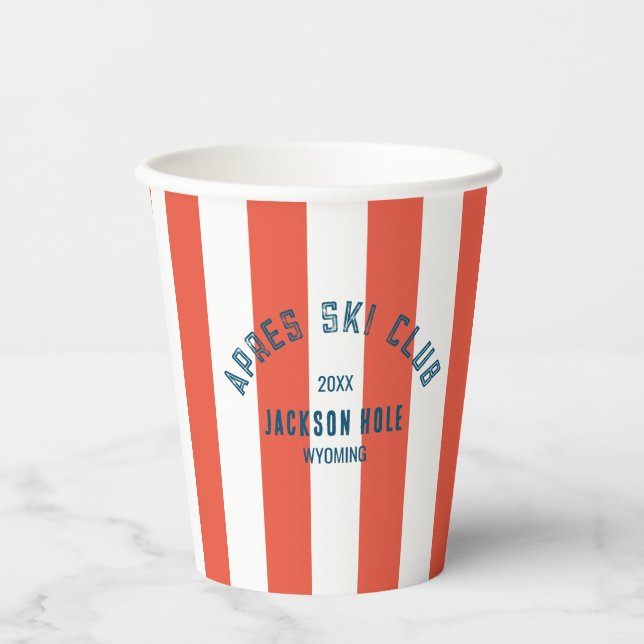 Apres Ski Club Retro Red Stripe Ski Theme Party Paper Cups (Front)