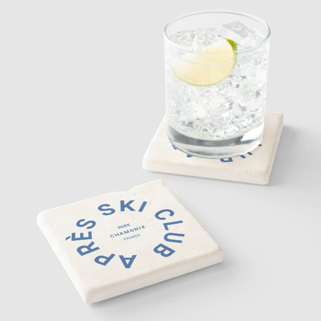 Après Ski Club Royal Blue Winter Ski Resort Crest Stone Coaster (Side)