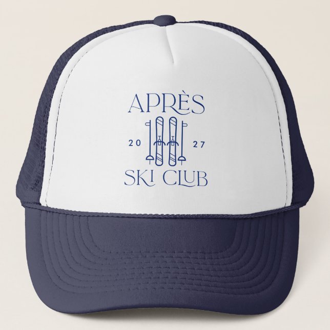 Apres Ski Club Ski Trip Bachelorette Party Favours Trucker Hat (Front)