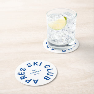 Après Ski Club Winter Blue Ski Resort Crest Round Paper Coaster