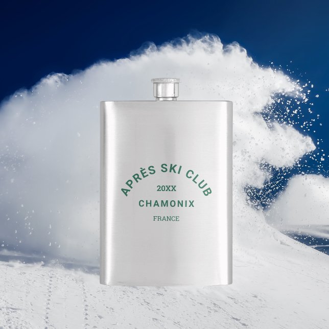 Après Ski Club Winter Green Ski Resort Crest Hip Flask (Creator Uploaded)