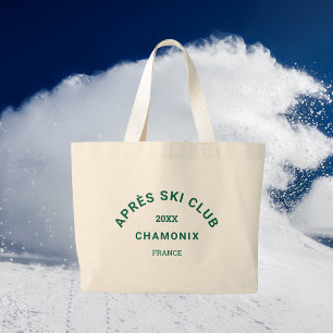 Après Ski Club Winter Green Ski Resort Crest Large Tote Bag