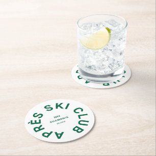 Après Ski Club Winter Green Ski Resort Crest Round Paper Coaster