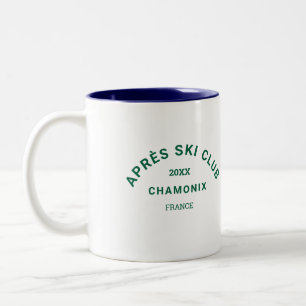 Après Ski Club Winter Green Ski Resort Crest Two-Tone Coffee Mug