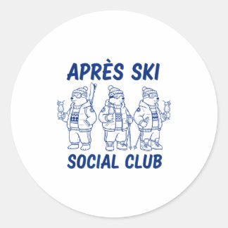 Après ski social club funny skiing ski polar bears classic round sticker
