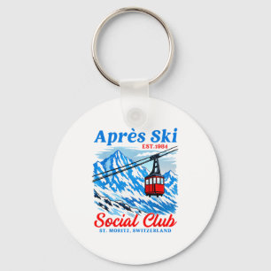 Apres ski social club skiing skier snowboard key ring