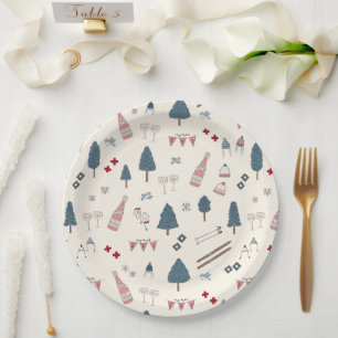 Apres Ski Weekend Party Pink Champagne Paper Plate