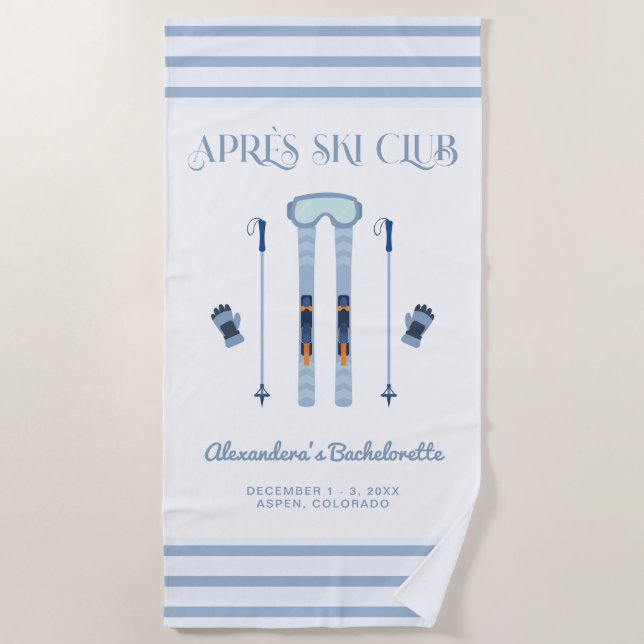 Apres Ski Winter Bachelorette Party  Beach Towel (Front)