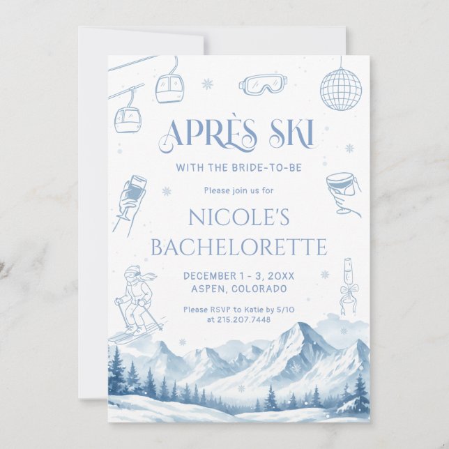 Apres Ski Winter Bachelorette Party  Invitation (Front)