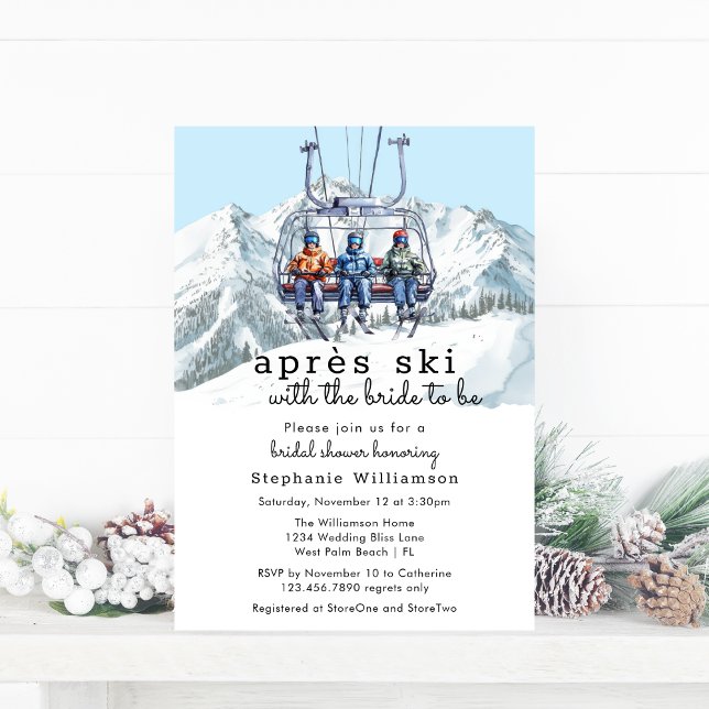 Apres Ski Winter Ski Lift Watercolor Bridal Shower Invitation (Creator Uploaded)