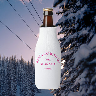 Après Ski With Me Hot Pink Ski Crest Party Bottle Cooler