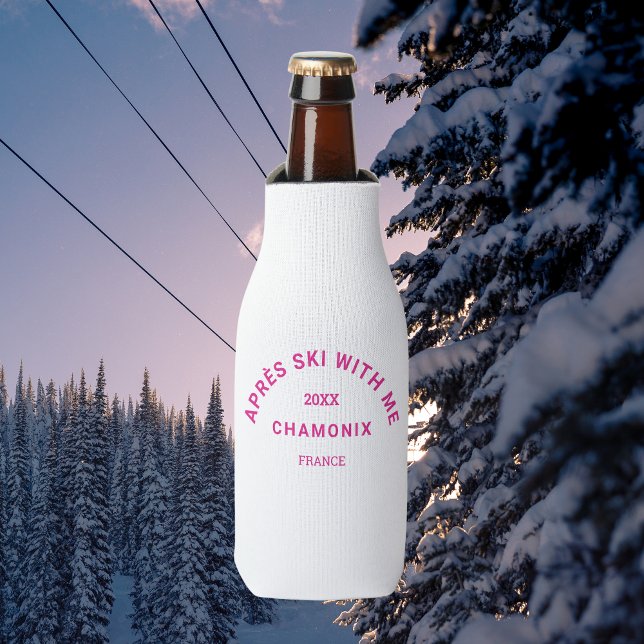 Après Ski With Me Hot Pink Ski Crest Party Bottle Cooler (Creator Uploaded)