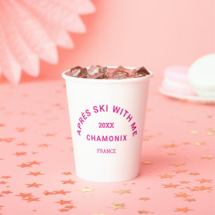 Après Ski With Me Hot Pink Ski Crest Party Paper Cups
