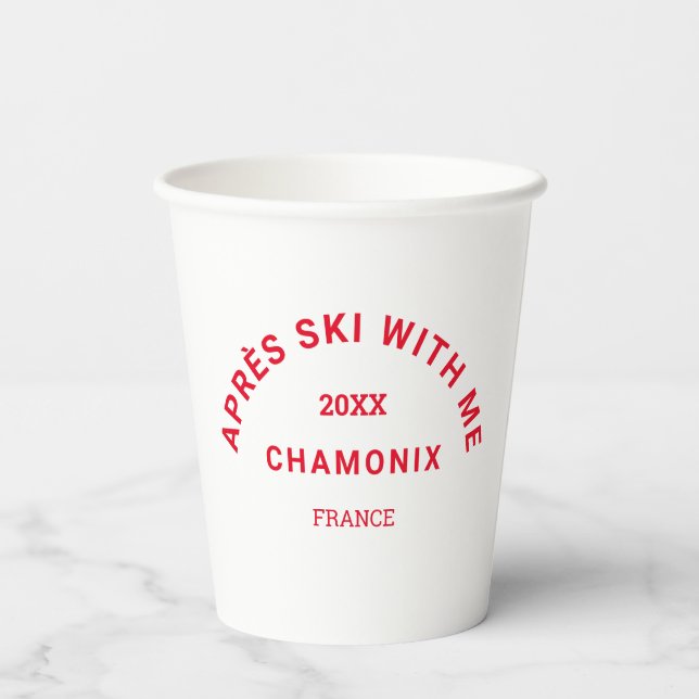 Après Ski With Me Winter Red Ski Crest Party Paper Cups (Back)