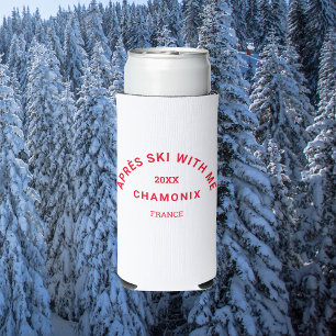 Après Ski With Me Winter Red Ski Crest Party Seltzer Can Cooler