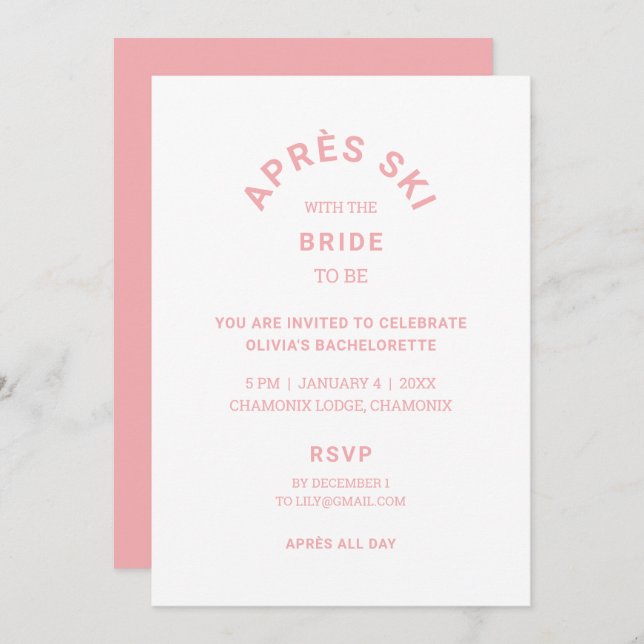 Après Ski with the Bride To Be Pink Bachelorette Invitation (Front/Back)