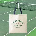 Après Tennis Social Club Green Crest Navy Handle  Tote Bag<br><div class="desc">Après Tennis Social Club Green Crest, navy strap, tennis tote bag. Personalise with the year and location. Perfect for carrying your tennis essentials, as a gift for a tennis lover or as gift bags for a tennis theme bachelor or bachelorette party. Designed to match our Après Tennis Social Club Collection....</div>