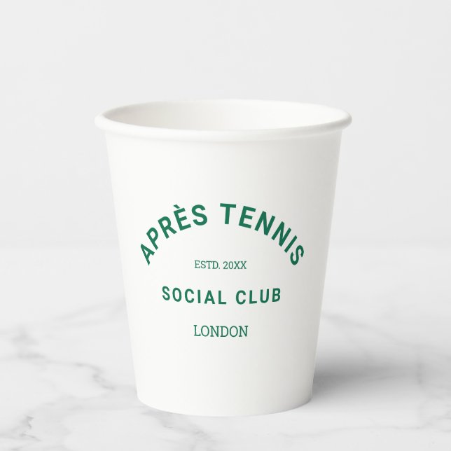 Après Tennis Social Club Green Custom Crest Paper Cups (Front)