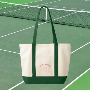 Après Tennis Social Club Pink Crest Green Handle Tote Bag