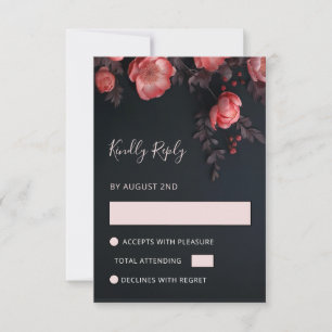 Apricot 3D Roses Wedding RSVP Card