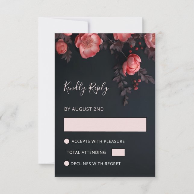 Apricot 3D Roses Wedding RSVP Card (Front)