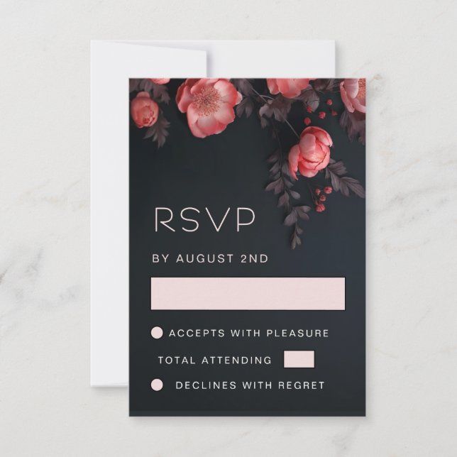 Apricot 3D Roses Wedding RSVP Card (Front)