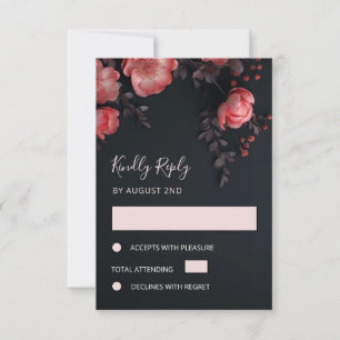 Apricot 3D Roses Wedding RSVP Card