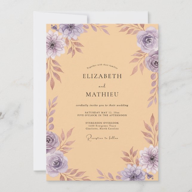 Apricot Amethyst Painted Wedding Invitation (Front)